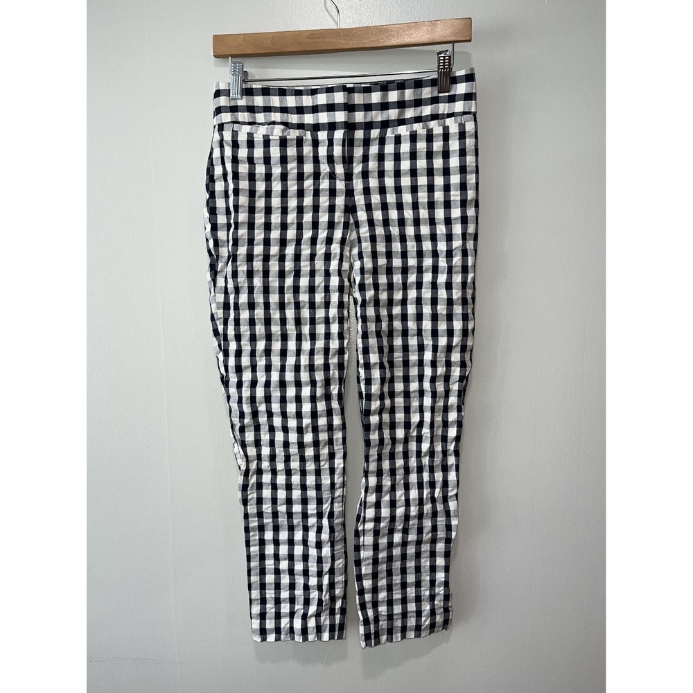 Ann Taylor Loft Zoe Cropped Gingham Pants, Size 0, Black & White